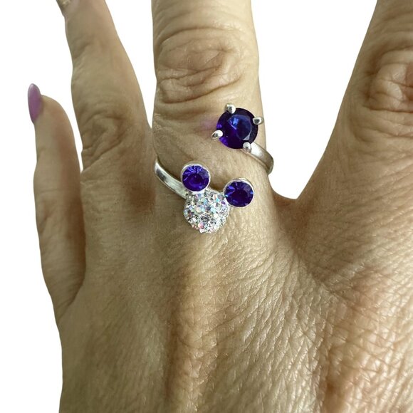 JewelryCR Jewelry - Silver 925 Ring Blue Mickey Mouse Adjustable Zircons Disney Cartoons